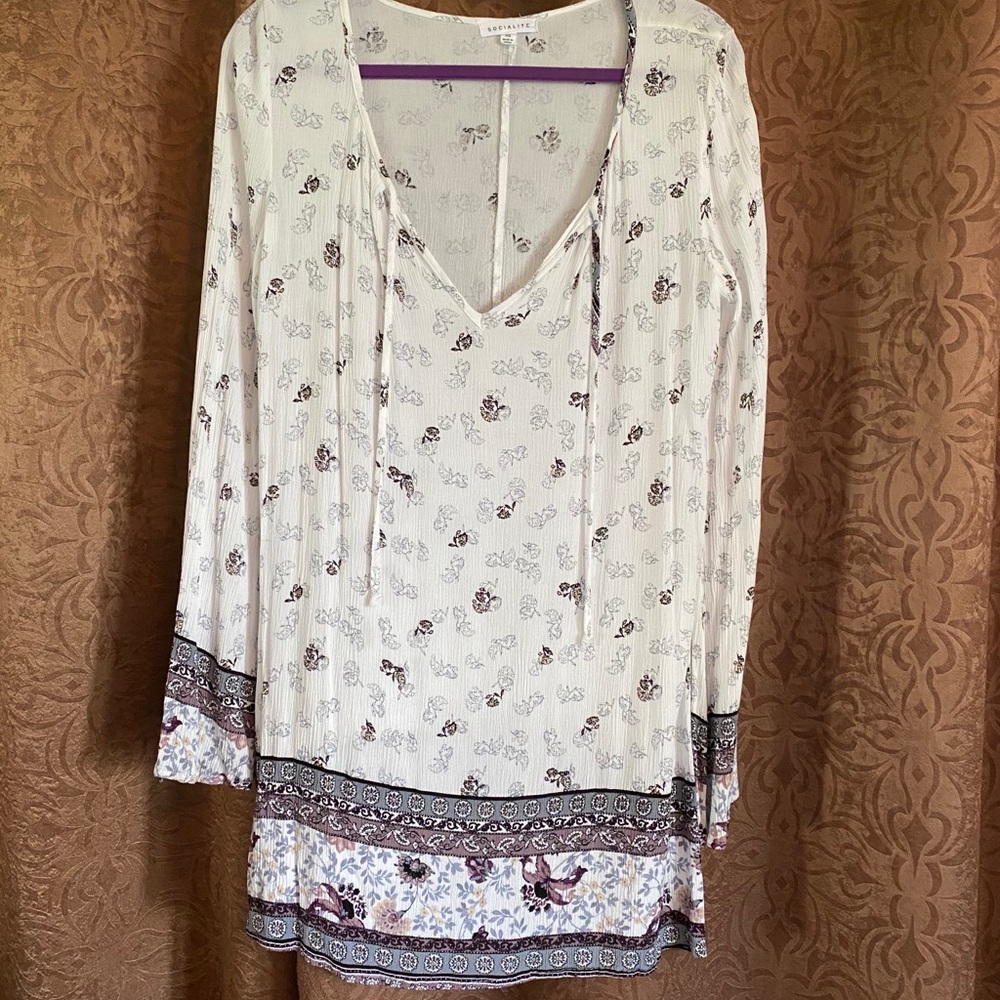 Boho style long sleeve dress with bell sleeve